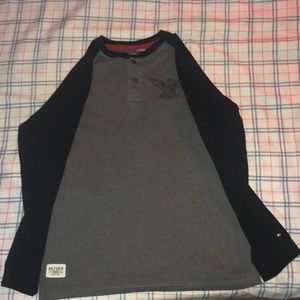 Black and grey long sleeve Tommy Hilfiger shirt